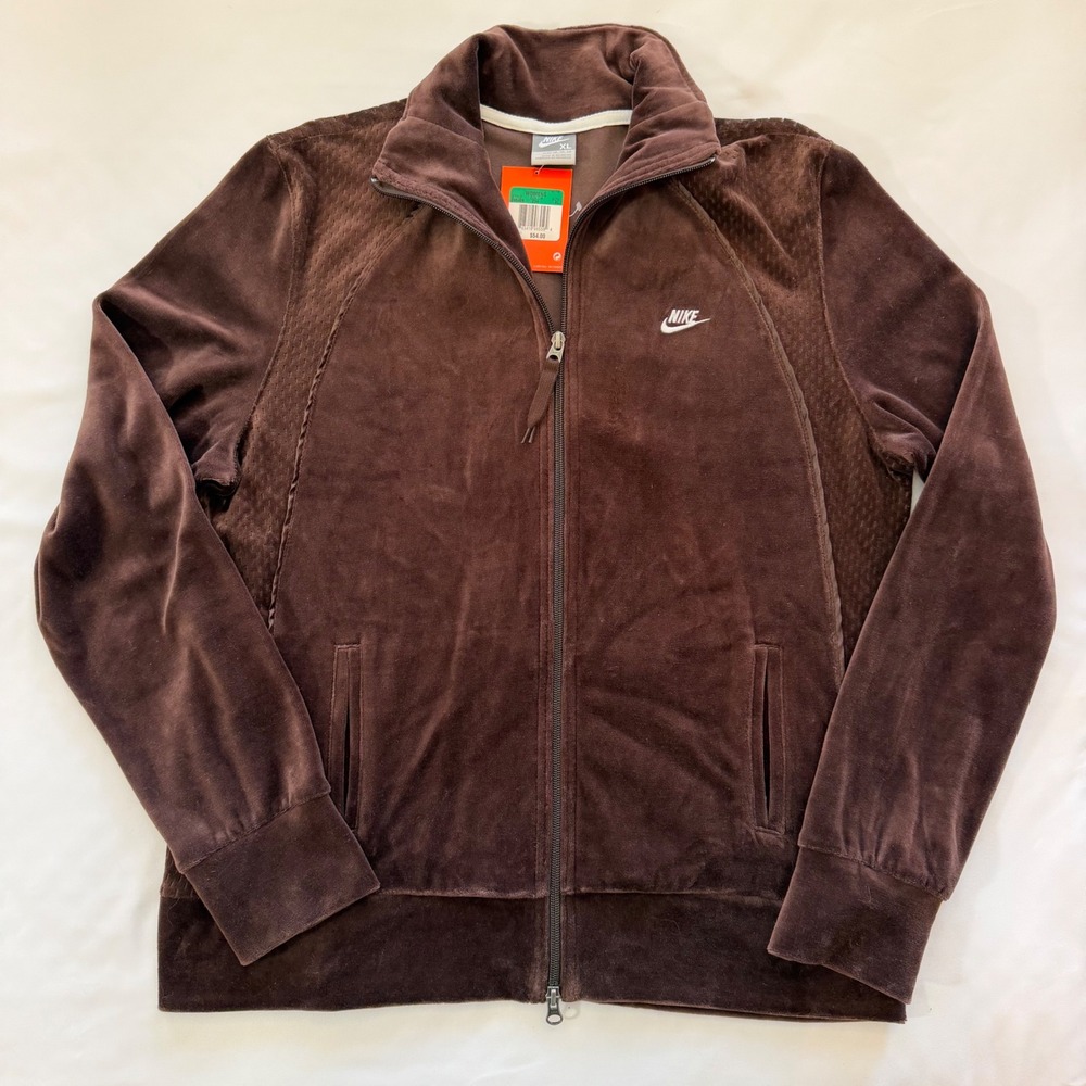 Vintage Y2K Nike Velour Track Jacket XL Brown Earth Tones Full Zip Style 245469